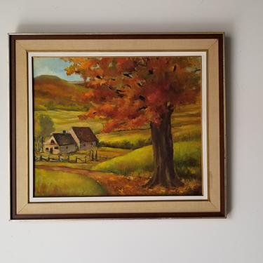 70's Vintage Rural Homestead Landscape Oil Painting 