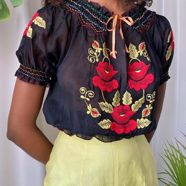 50s Embroidered Peasant Blouse