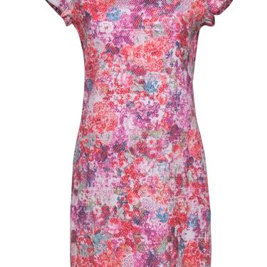 Sara Campbell - Multi-Floral Woven Sheath Dress w/ Scalloped Edges Sz S