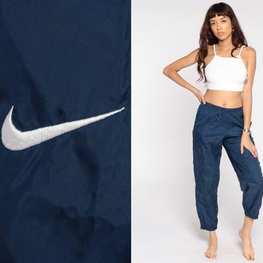 NIKE Track Pants 90s Blue Joggers Baggy Jogging Track Suit Warm Up Suit Athletic Pants Nylon 1990s Sportswear Ankle Zip Medium 