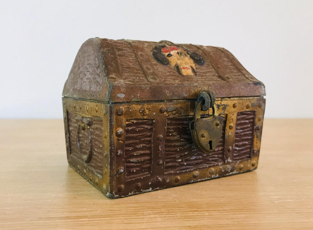 Vintage Metal Pirate Treasure Chest Bank with Lock Delve Chicago