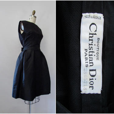 CHRISTIAN DIOR Vintage 50s Numbered Little Black Dress | 1950s 60s 1960s Yves Saint Laurent YSL Designer Era, Paris France | Size Small 