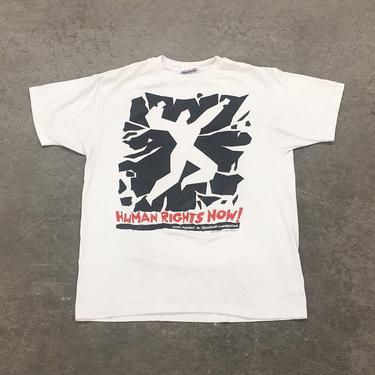 Vintage Human Rights Now Tee Retro 1980s Size OSFA + Reebok + Athletic + White T-Shirt + Red + Black Print + Unisex Graphic T and Clothing 