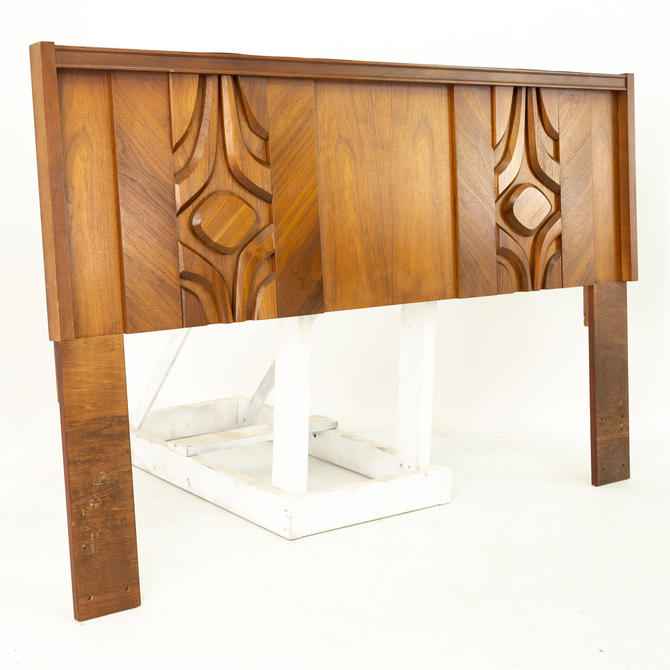 Canadian Brutalist Mid Century Walnut Queen Headboard mcm from Modern