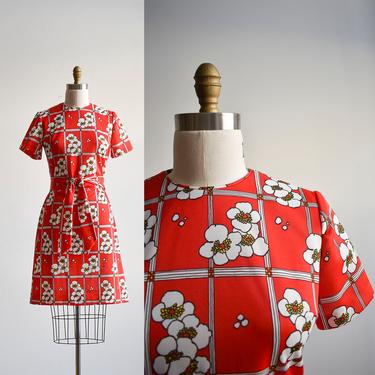 1970s Red & White Floral Day Dress 