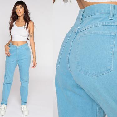 Blue Wrangler Jeans -- High Waisted Jeans 80s Jeans Straight Leg Hippie Boho Denim Pants Western Vintage Medium Tall 