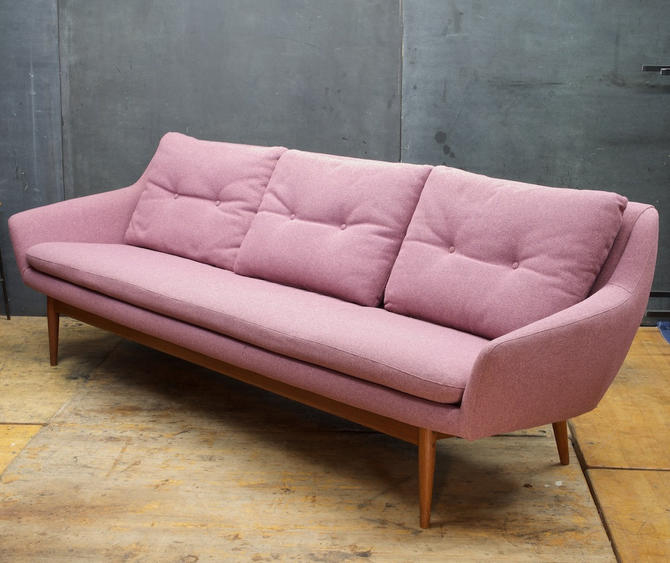 1960s Danish Pink Teak Sofa Vintage Mid Century Modern