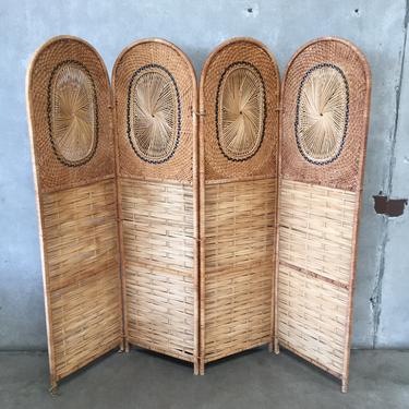 Vintage Rattan &amp; Wicker Privacy Screen