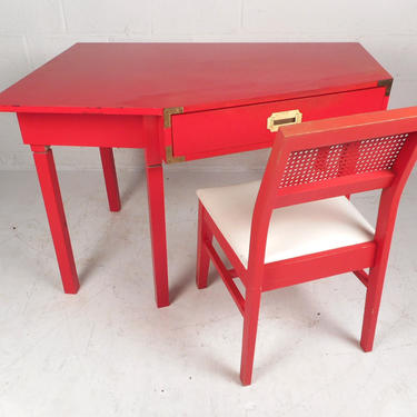 Red Mid-Century Modern Campaign Desk and Chair by HorsemanAntiques