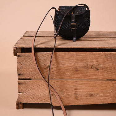 Black Tooled Leather Mini Saddle Bag