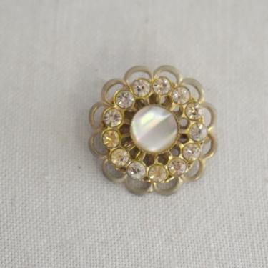 1960s Mother of Pearl and Rhinestone Brooch 