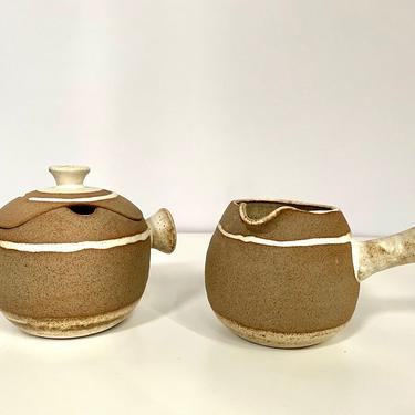 Vintage Studio Pottery Stoneware Creamer and Sugar Bowl 