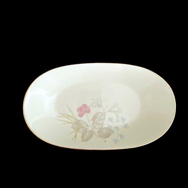 Vintage Mid Century Modern ROSENTHAL Porcelain BETTINA Parisian Spring Pattern Floral 9.5" Oval Tray Platter 1950s Off White & Gold Germany 