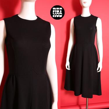Basic Black Knit Dress - Very Pierre Cardin Vibe - Vintage 60s Sleeveless Mod Dress with V Waistline 