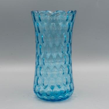 Celeste Blue Inverted Thumbprint Glass Vase | Vintage Turquoise Art Glass 