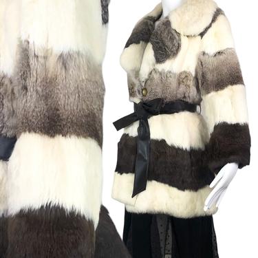Rabbit Fur Coat with Leather Belt / Small-Medium 