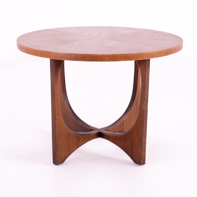 Restored Broyhill Brasilia Mid Century Round Brutalist Walnut Side End Table Mcm By Modernhill From Modern Hill Of Countryside Il Attic