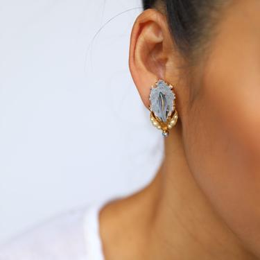 Beachy Rhinestone Pearl Earrings / Iridescent Florenza Clip On Earrings / Resort Wear Summer Earrings 