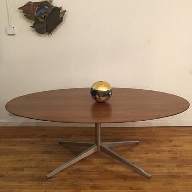 Florence Knoll Oval Top Walnut Steel Dining Table