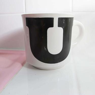 Vintage 70s U Letter Coffee Mug - Typography - U Initial Ceramic Mug - Friend Gift 