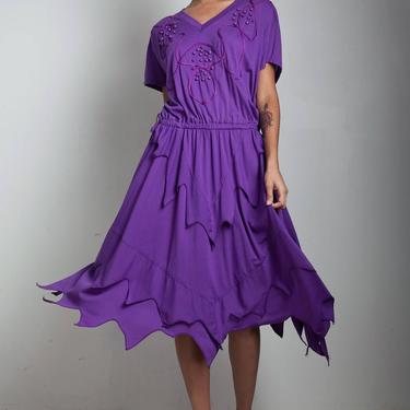 vintage 80s deconstructed dress beaded soutache purple handkerchief hem ONE SIZE S M L small medium large 