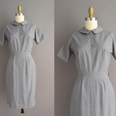 vintage 1950s dress | Lanz Gray Short Sleeve Pencil Skirt Shirt Dress | XS | 50s vintage dress 