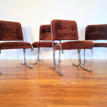 Mid Century Set of Six Tubular Chrome Dining Chairs 