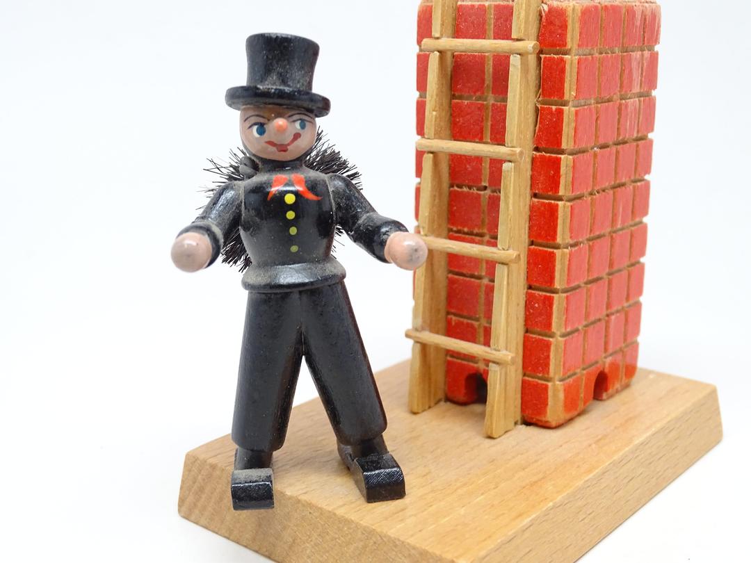 Vintage German Smoker Incense Burner, Hand Painted Wood, Chimney Sweep