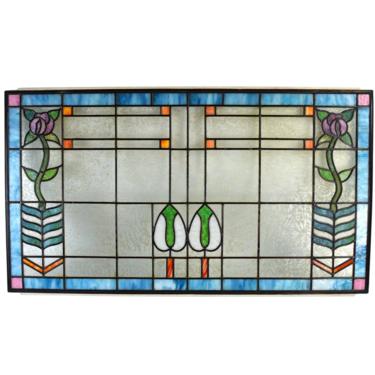 FOR SAM 2 Antique Art Nouveau Art Deco Stained Glass Windows Vertical Stylized Flowers 1 Large &amp; 1 Small 