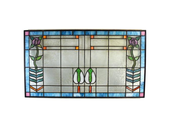 For Sam 2 Antique Art Nouveau Art Deco Stained Glass Windows Vertical Stylized Flowers 1 Large 1 Small From Prairieland Art Antiques Of Glenview Il Attic