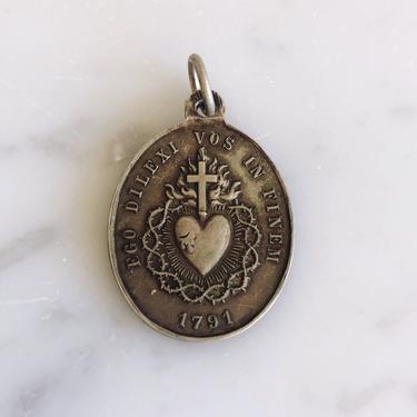 Antique Italian Sacred Heart Pendant Medal - Dated 1791 