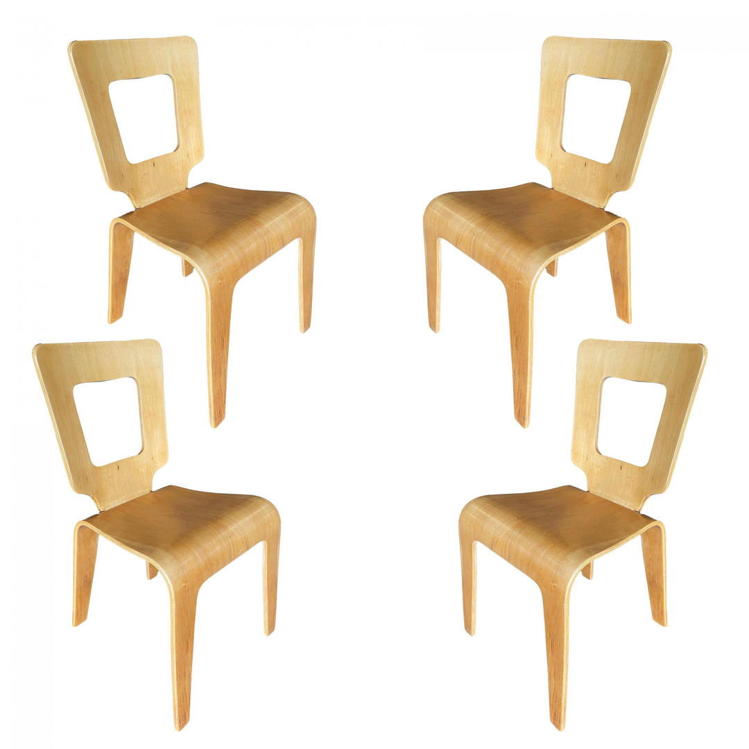 Rare ThadenJordan Furniture Bent Plywood Side Chairs Set of 4