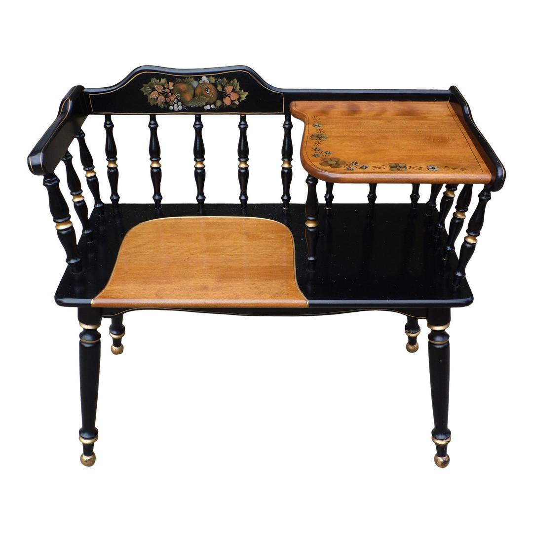 Vintage Ethan Allen Gossip Bench Hitchcock Style Telephone Table Entry