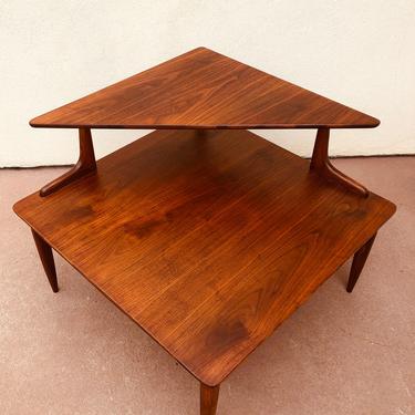 Vintage Mid Century Modern Mersman Corner Side Table | Bentwood