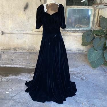 Antique 1930s Black Silk Velvet Maxi Dress Gown | Strange Desires ...