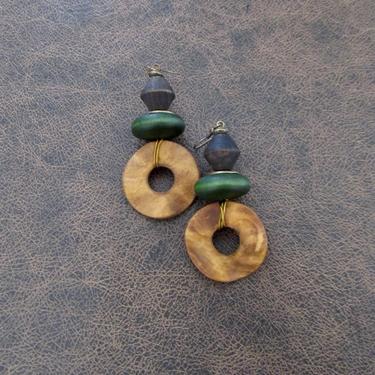 Carved wooden earrings, ethnic earrings, tribal earrings, natural earrings, Afrocentric earrings, African earrings, boho earrings, wavy 