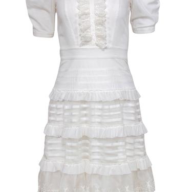 Temperley London - White Cotton Puff Sleeve Dress w/ Fish Trim Sz 2
