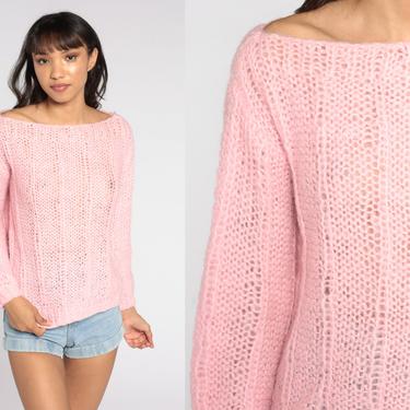 Sheer Pink Sweater Pastel Sweater 80s Sweater Knit Pullover Boatneck Sweater Kawaii 1980s Baby Pink Vintage Boat Neck Sweater Small Medium 