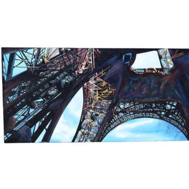 Huge 1997 Industrial Steel Architecture Painting Eiffel Tower from Below sgd Narea 