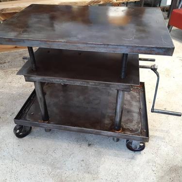 Vintage industrial stripped steel adjustable table 