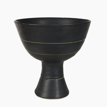 Mid Century Ceramic Vase MCM MOD Modern Goblet Chalice Modernist Black Abstract 