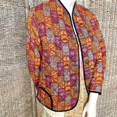 Quilted Jacket, Blazer, Geometric, Metal Buttons, Vintage 90s 