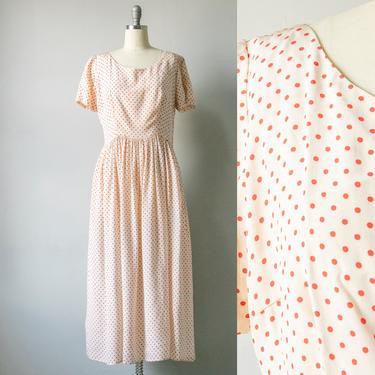 1950s Dress Silk Polka Dot Full Skirt L 