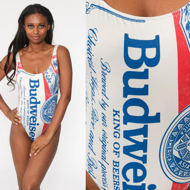 Vintage Budweiser Bathing Suit 80s 90s High Cut Swimsuit Beer