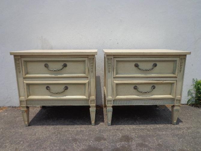 Pair Of Nightstands Vintage Dixie Hollywood Regency Night Stand Bedside Tables Bedroom Storage French Provincial Glam Custom Paint Available By
