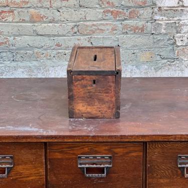 Antique Wood Ballot Box Slide Lid Crate 