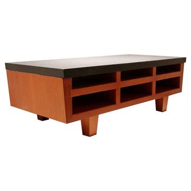 Contemporary Modernist Cement Wood Shelving Table Frank LLoyd Wright Style 
