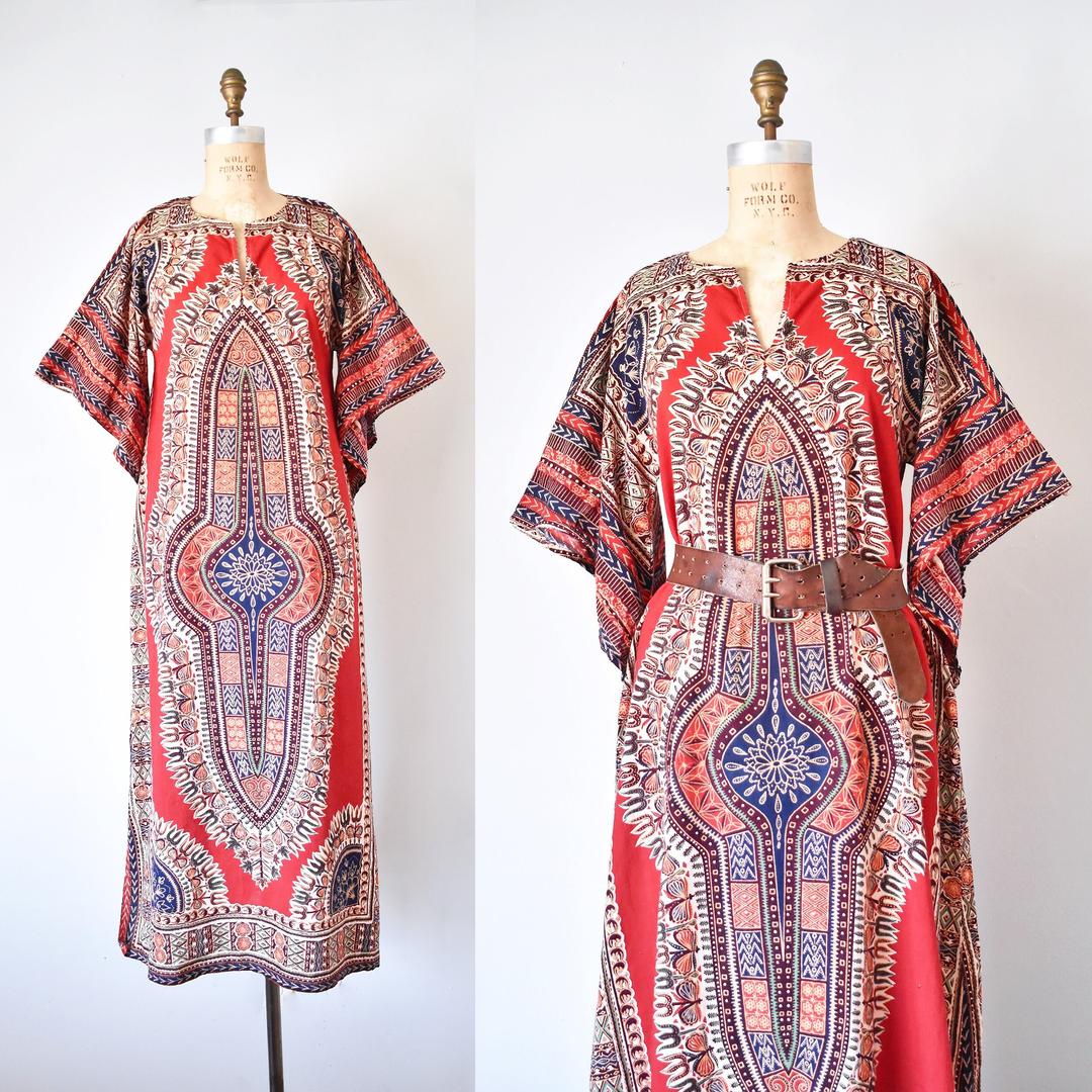 60s 70s dashiki kaftan, boho maxi dress, hippie caftan dress ...