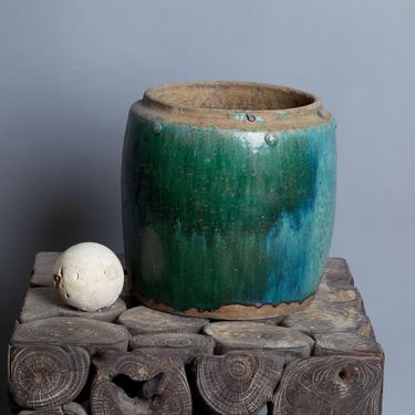 19th Century Green Salt Glazed Storage Jar from Borneo