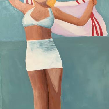 Retro decor, “Marilyn”, beach art, coastal painting, classic art, vintage, pinup, hand painted, original art, movie star art 